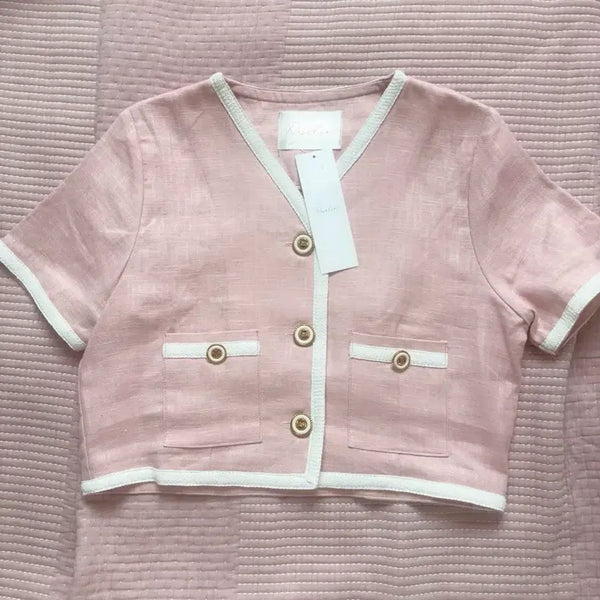 [BUNJANG] Roselin Breeze Gold Button Linen Jacket / 로젤린 브리즈 골드 버튼 린넨 자켓 새상품 택o