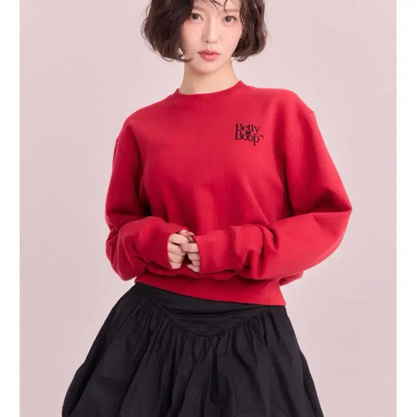 [BUNJANG] Betty Boop Square Logo Sweatshirt Red / 베티붑 스퀘어 로고 스웻셔츠_레드