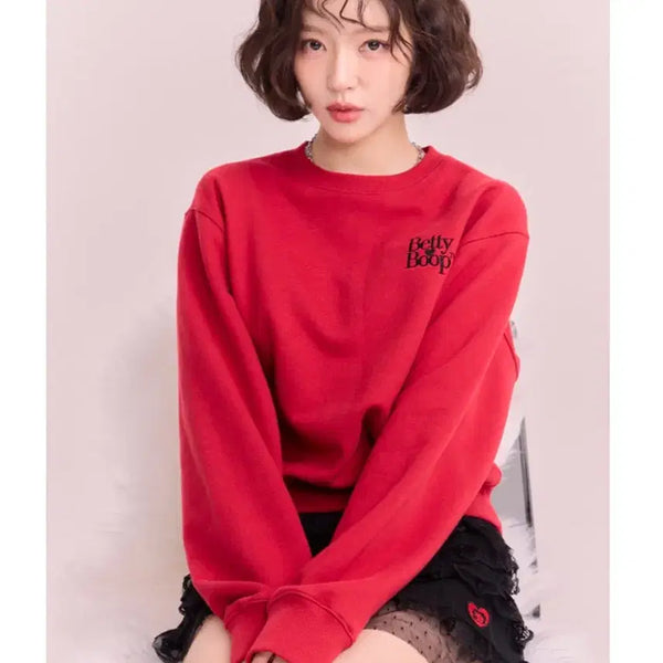 [BUNJANG] Betty Boop Square Logo Sweatshirt Red / Betty Boop 스퀘어 로고 스웻셔츠
