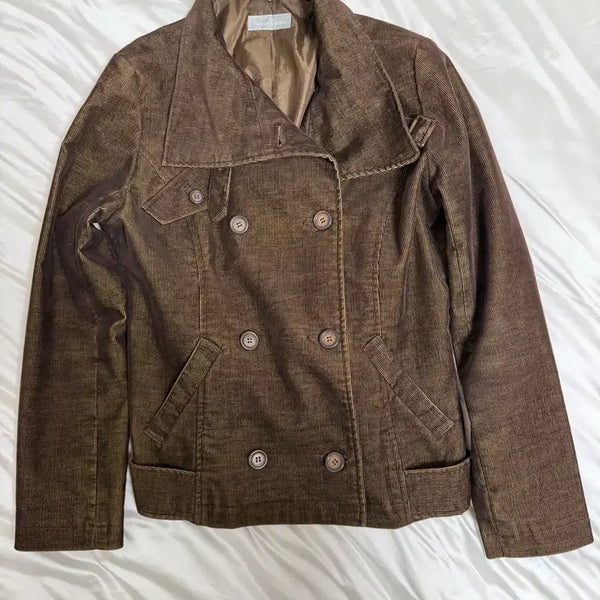 [BUNJANG] Corduroy Double-Button Belted Jacket / 코듀로이 더블버튼 벨티트 자켓