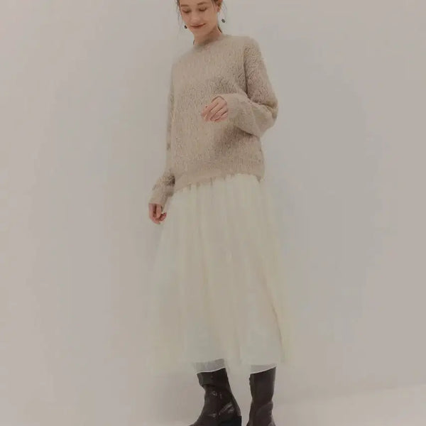 [BUNJANG] ohL Soft Tulle Skirt Ivory Shirring S Size / 오엘 ohL 소프트 튤 스커트 아이보리 셔링