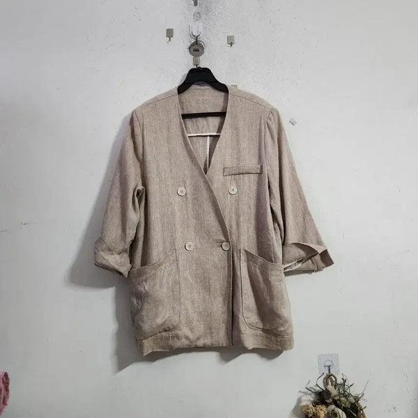 [BUNJANG] Beige Double Button Linen Jacket / 베이지색 더블 버튼 린넨 자켓