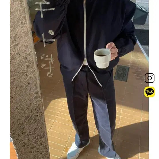 [BUNJANG] Men's Navy Track Zip-up Pants Set M / 남자 네이비컬러 트랙 집업 팬츠 세트M