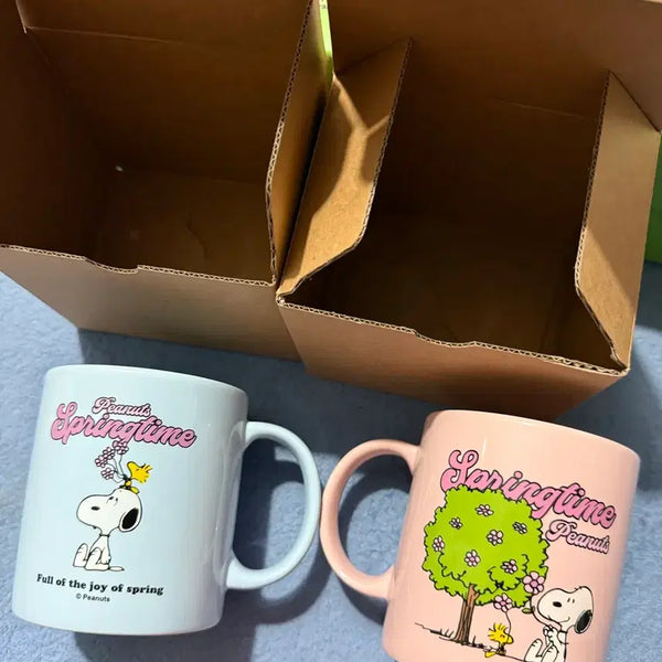 [BUNJANG] Snoopy Springtime Mug Set (2 Pieces, Pink/Blue) / 텐바이텐 스누피 스프링타임 머그컵 2개 세트 핑크/파랑(새상품)