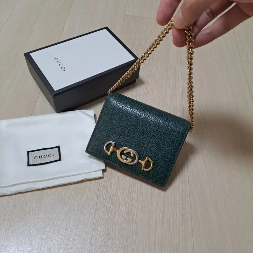 [BUNJANG] Gucci Jumy Chain Card Case Wallet Deep Green / [100%/정품] 구찌 주미 체인 카드 케이스 지갑 딥 그린