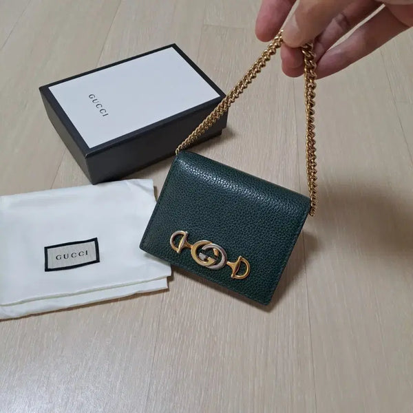 [BUNJANG] Gucci Jumy Chain Card Case Wallet Deep Green / [100%/정품] 구찌 주미 체인 카드 케이스 지갑 딥 그린