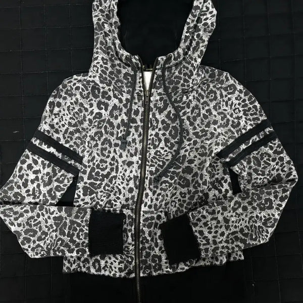 [BUNJANG] Leopard Crop Hoodie Zip-Up / 레오파드 크롭 후드집업