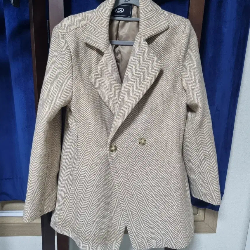 [BUNJANG] K'SD Women's Herringbone Double Coat Beige M / K'SD 여성 울90% 헤링본 더블 코트 베이지 M