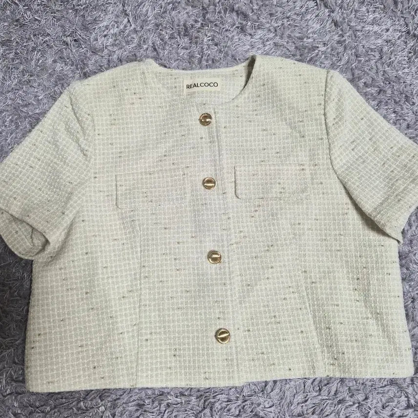[BUNJANG] Real Coco Tweed Short-Sleeve Jacket - Light Beige / 리얼코코 트위드 반팔 자켓 연베이지