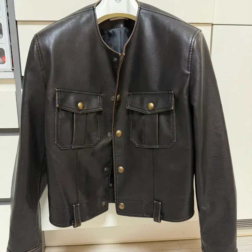 [BUNJANG] Noise Essential Leather Jacket Brown L / 노이스 에센셜 레더 자켓 브라운 L