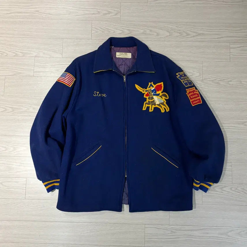 [BUNJANG] 50s-60s Serval Zip Wool Stadium Jacket / 50s~60s Serval zip 울 스타디움 자켓
