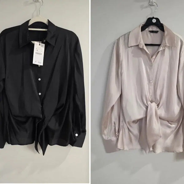 [BUNJANG] Zara Satin Knot Blouse Shirt (S) / 자라 새틴 매듭 블라우스셔츠 S
