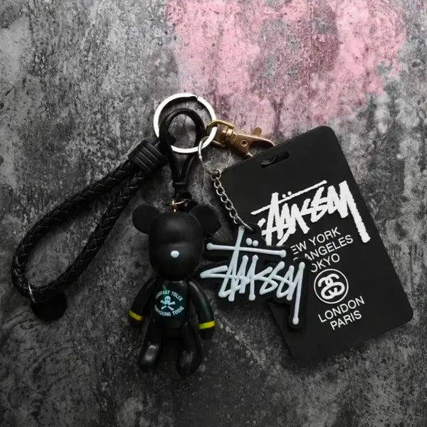 [BUNJANG] Stussy Bear Keychain Black Leather / 스투시 베어 키링 블랙