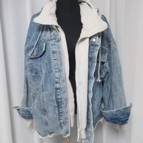 [BUNJANG] Denim Jacket with Layered Hoodie / 청자켓 후드