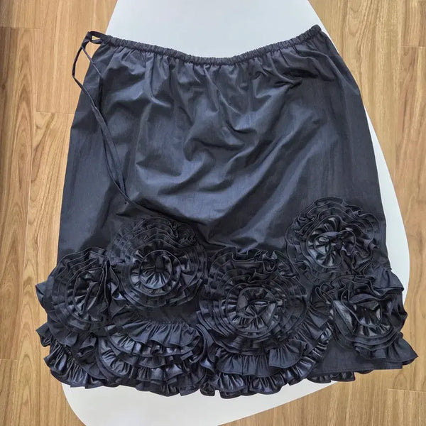 [BUNJANG] SINOON Rose Frill Midi Skirt (Black) / 시눈 로즈 프릴 미디 스커트