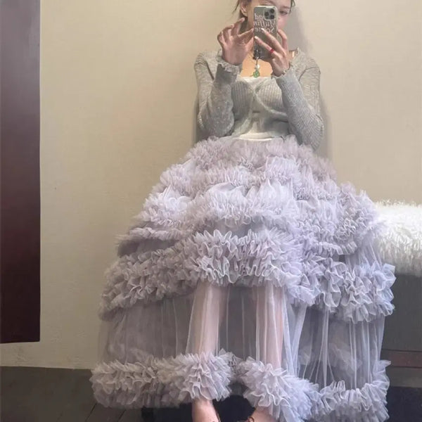 [BUNJANG] Frill Tulle Long Skirt / 캉캉 프릴 샤 롱스커트 / 러블리 & 빈티지 무드