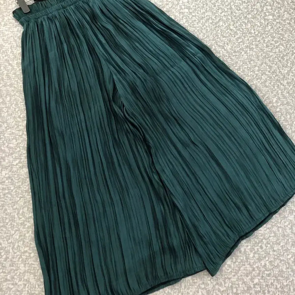 [BUNJANG] TIME Pleated Wide Leg Pants Green / 한섬 타임 TIME 플리츠 주름 팬츠 바지 그린 초록 밴딩 통바지 와이드