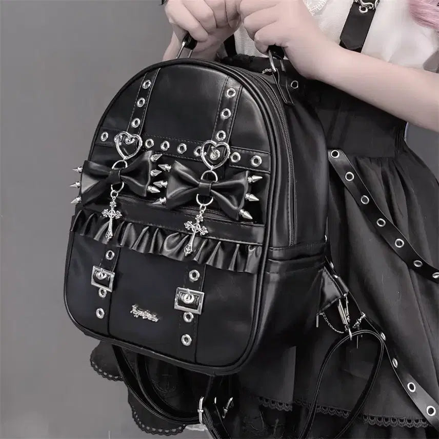 [BUNJANG] Punk Lolita Ribbon Chain Backpack / 양산형 지뢰계 펑크로리 리본 체인 백팩