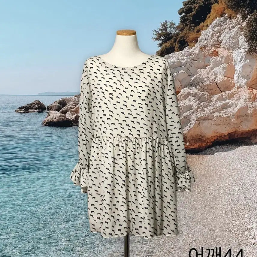 [BUNJANG] Airplane/Dolphin Pattern Chiffon Dress / 비행기(?) 돌고래(?) 패턴 쉬폰 원피스