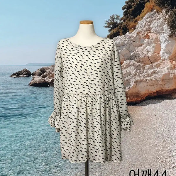 [BUNJANG] Airplane/Dolphin Pattern Chiffon Dress / 비행기(?) 돌고래(?) 패턴 쉬폰 원피스