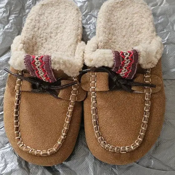 [BUNJANG] Suede Fur Slippers Brown / 스웨이드 퍼 실내화 브라운
