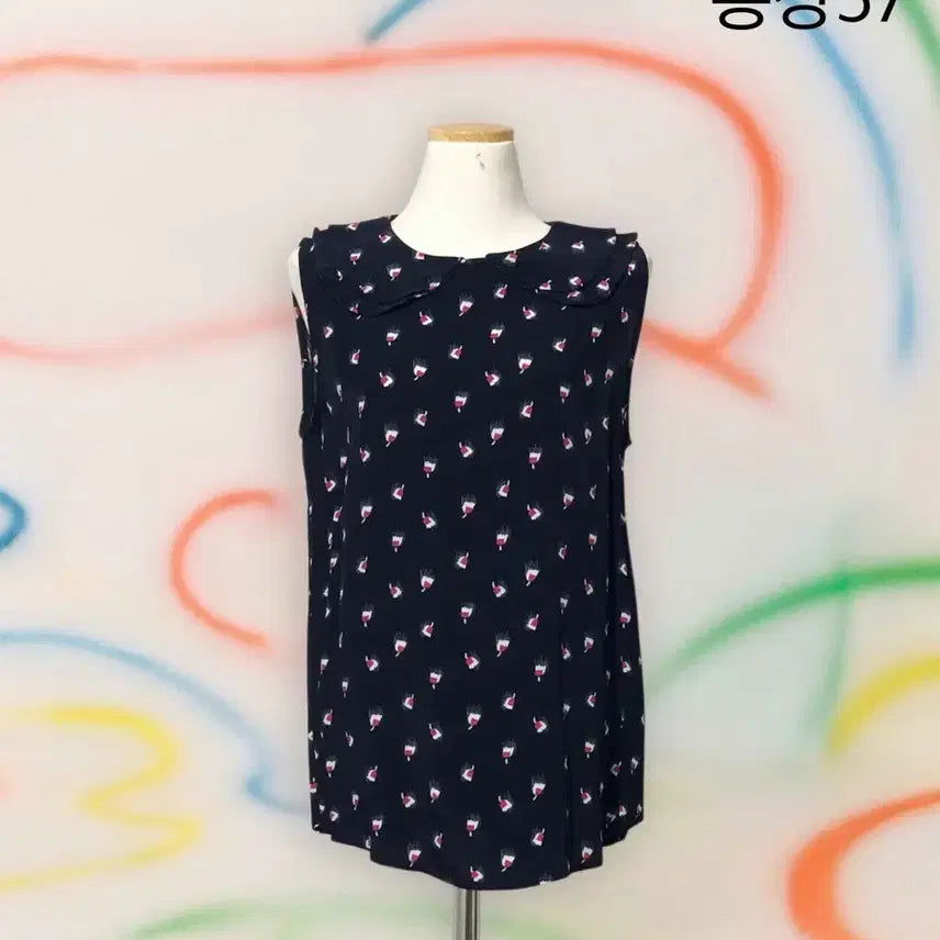 [BUNJANG] Navy Sleeveless Blouse with Double Collar / 이중카라 네이비 민소매 블라우스