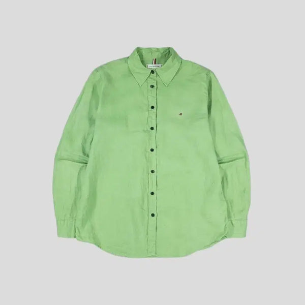 [BUNJANG] Tommy Hilfiger Women's Linen Basic Shirt / 타미힐피거 그린 스몰로고 린넨 베이직 남방 셔츠 WOMANS L