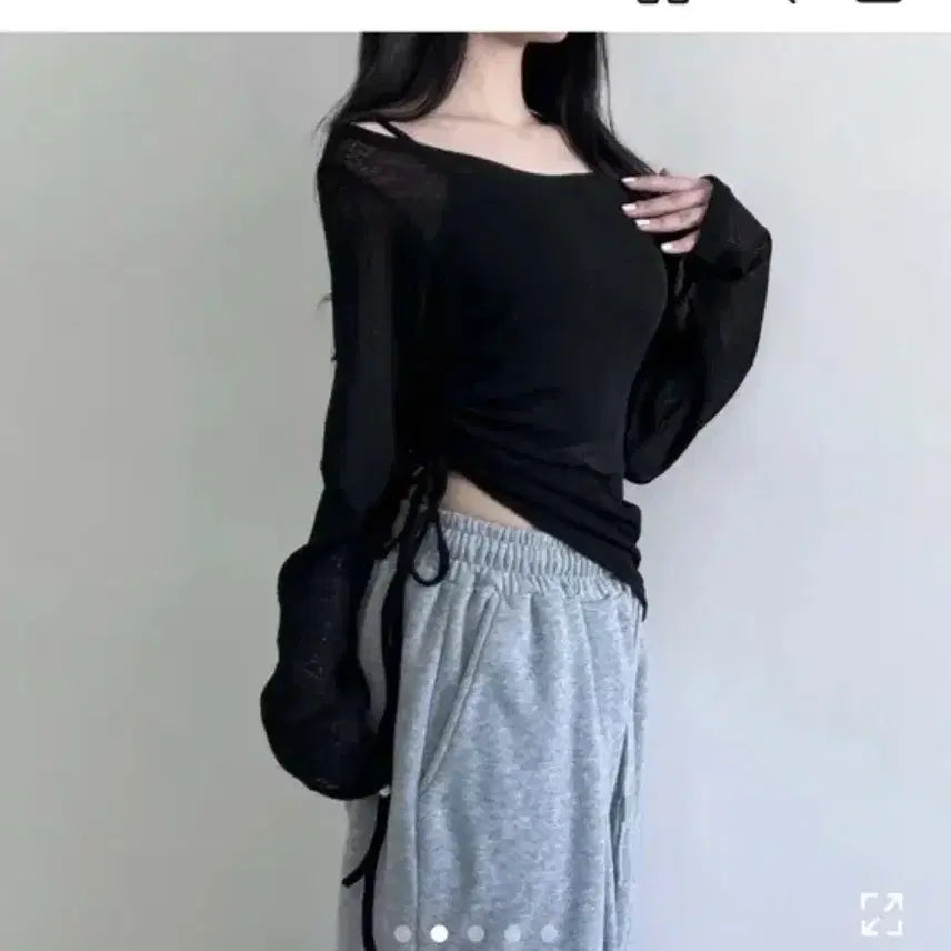 [BUNJANG] See-Through Ribbon Shirring Knit Top / 시스루 리본 셔링 니트