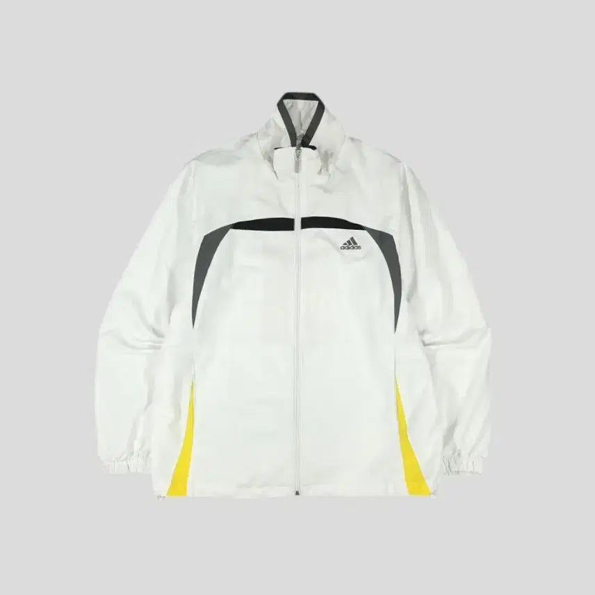 [BUNJANG] Adidas White Multicolor Logo Lining Inner Mesh Woven Windbreaker L / 아디다스 화이트 멀티컬러 로고 라이닝 이너메쉬 우븐 바람막이 L