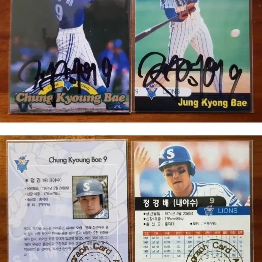 [BUNJANG] Jeong Kyeong-bae Signed Baseball Cards Bundle Set / 정경배 선수 야구 카드 2장 일괄