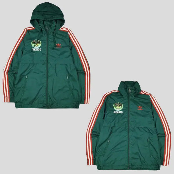 [BUNJANG] Adidas 00s Green Multicolor Trefoil Logo Mexico Nylon Woven Hooded Windbreaker L / 아디다스 00s 그린 멀티컬러 트레포일 로고 멕시코 삼선 히든후드 이너메쉬 올드스쿨 나일론 우븐 후드 바람막이 L