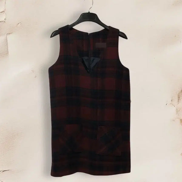 [BUNJANG] Red Check Front Pocket V-Neck Dress for Layering - New / 레드체크 앞포켓 브이넥 원피스 겨울 레이어드용 새상품