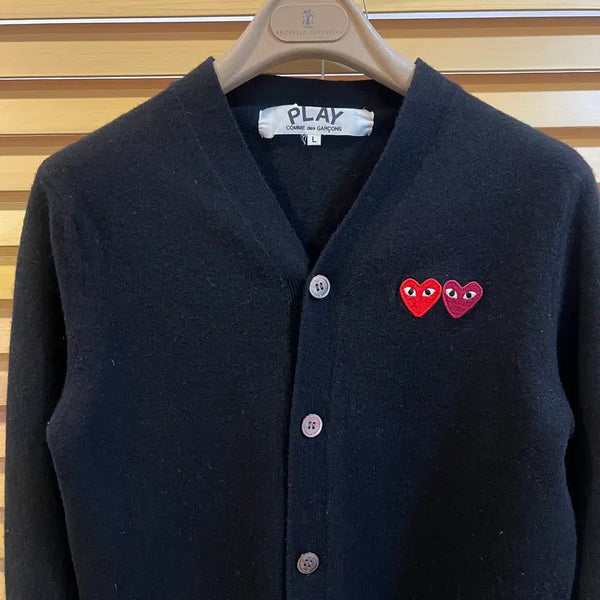 [BUNJANG] Comme des Garçons Play V-Neck Wool Cardigan Black L / 플레이 꼼데가르송 여성 블랙 브이넥가디건 울니트가디건