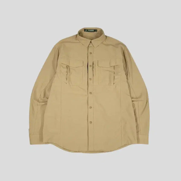 [BUNJANG] Vintage Beige Double Pocket Ripstop Utility Workwear Shirt / 빈티지 베이지 더블포켓 립스탑 아웃도어 유틸리티 워크웨어 남방 셔츠 M-L