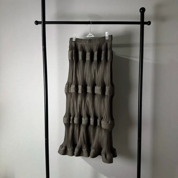 [BUNJANG] Myrim Brown Pleated Long Skirt / 마이림 브라운 플리츠 롱 스커트