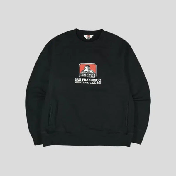 [BUNJANG] Ben Davis JP Heavyons Cotton Sweatshirt / 벤데이비스 JP 블랙 화이트 레드 배색 빅로고 헤비온즈 코튼 맨투맨 티셔츠 XL