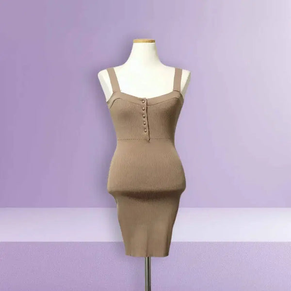 [BUNJANG] Ribbed Knit Dress / 베이지 골지 니트 끈나시 원피스 새상품
