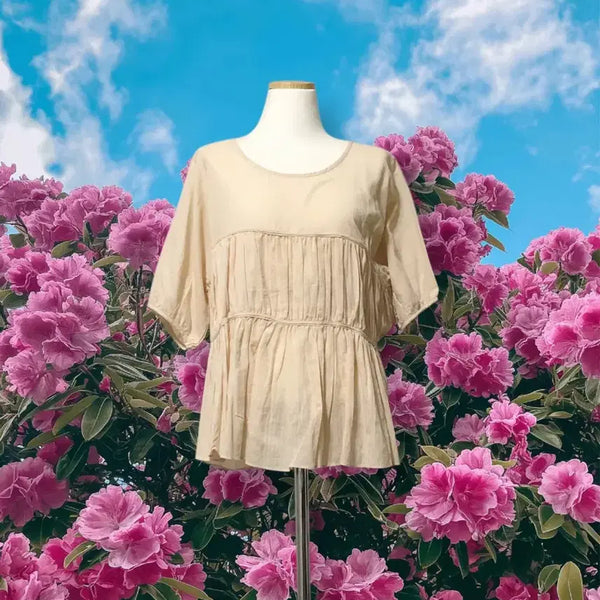 [BUNJANG] Beige Ruffle Blouse - New / 베이지색 프릴 블라우스 새상품