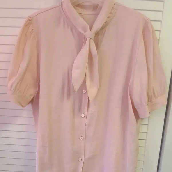 [BUNJANG] Apricot Puff Sleeve Tie Blouse / 살구핏 퍼프 타이블라우스 (거의 새것)