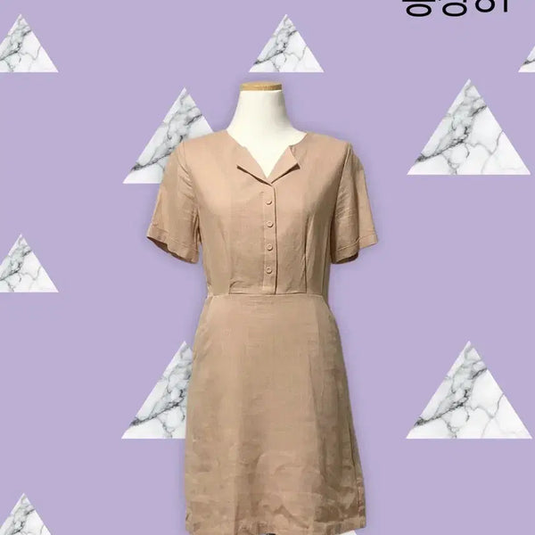 [BUNJANG] Linen Mini Collar Button Dress Pink Beige / 린넨 미니카라 단추 원피스 핑크베이지 하객룩