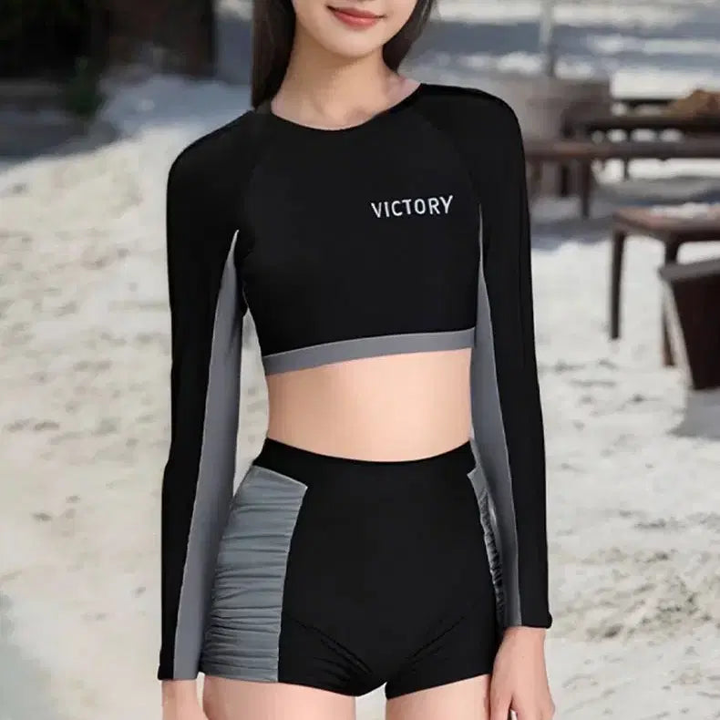 [BUNJANG] Rash Guard Two-Piece Long Sleeve Swimsuit / 래쉬가드 투피스 긴팔 수영복