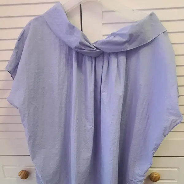 [BUNJANG] Lavender Blue Draped Twist Collar Blouse / 라벤더 블루 드레이프 꼬임 카라 셔츠 블라우스