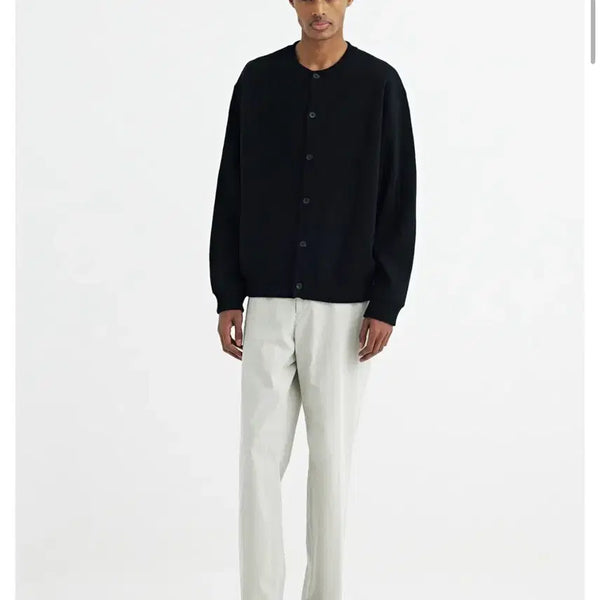 [BUNJANG] Solid Homme Black Wool Cotton Round Neck Cardigan / [50] 솔리드옴므 블랙 울 코튼 라운드넥 가디건