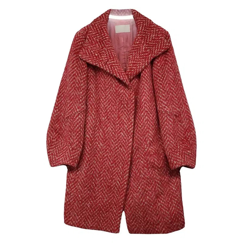 [BUNJANG] MINE Red Check Premium Wool Classic Tailored Long Coat / 마인 MINE 레드 체크 프리미엄 울 클래식 테일러드 롱 코트 82