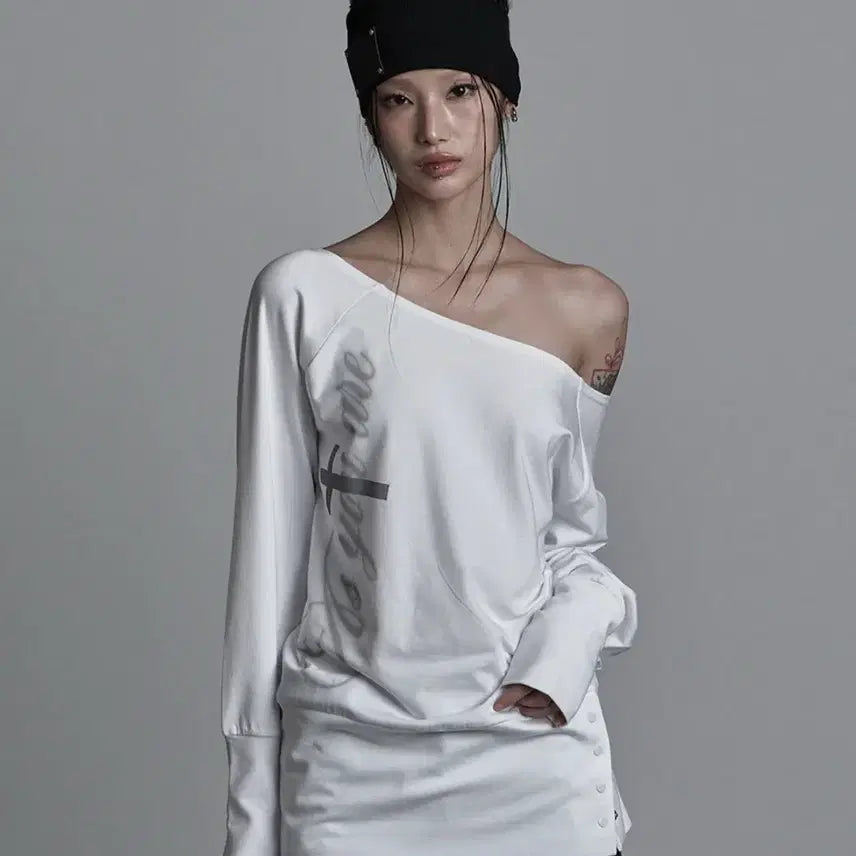 [BUNJANG] Asyouare Cross Under Snap Long Sleeve White / 애즈유아 크로스 언더 스냅 롱슬리브 화이트