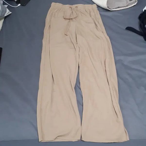 [BUNJANG] Beige Wide-Leg Flowy Bending Pants / 베이지 와이드 찰랑 시원한 밴딩팬츠 긴바지