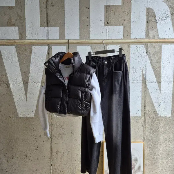 [BUNJANG] Black Cropped Padded Vest / 크롭 패딩베스트(S4