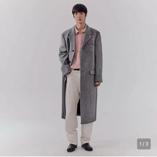 [BUNJANG] Dunst 3-Button Merino Wool Coat - Mélange Grey (XL) / [XL]던스트 3버튼 메리노울 코트 멜란지그레이
