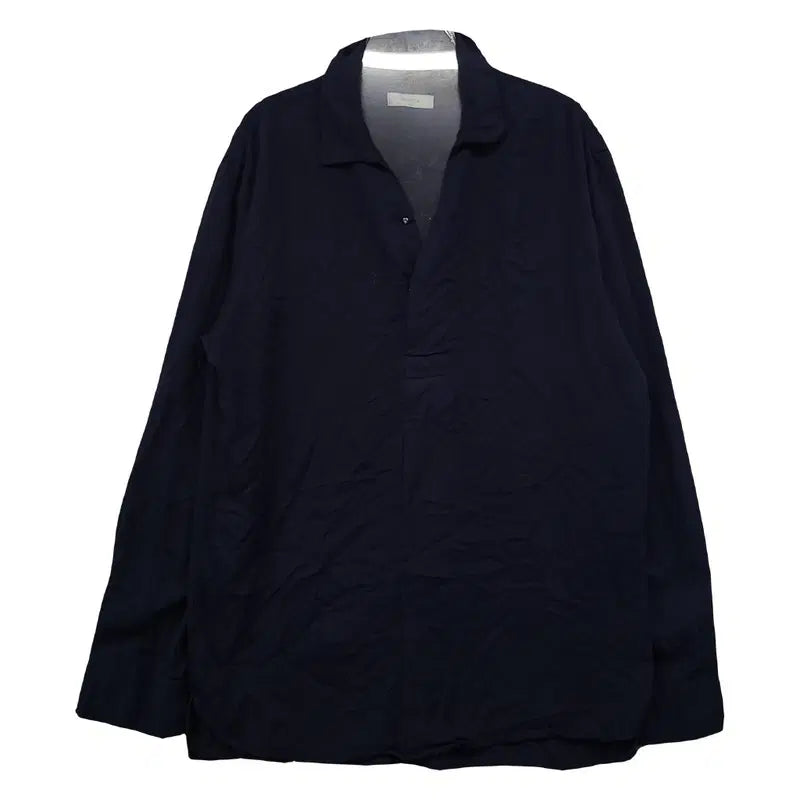 [BUNJANG] Project M Navy Rayon Soft Modern Minimal Casual Long Sleeve Shirt / 프로젝트엠 네이비 레이온 소프트 모던 미니멀 캐주얼 긴팔 셔츠 100