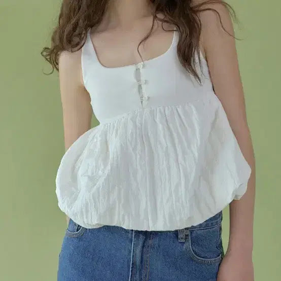 [BUNJANG] Headment White Balloon Blouse / 헤더먼트 화이트 벌룬 블라우스 eve jersey blouse